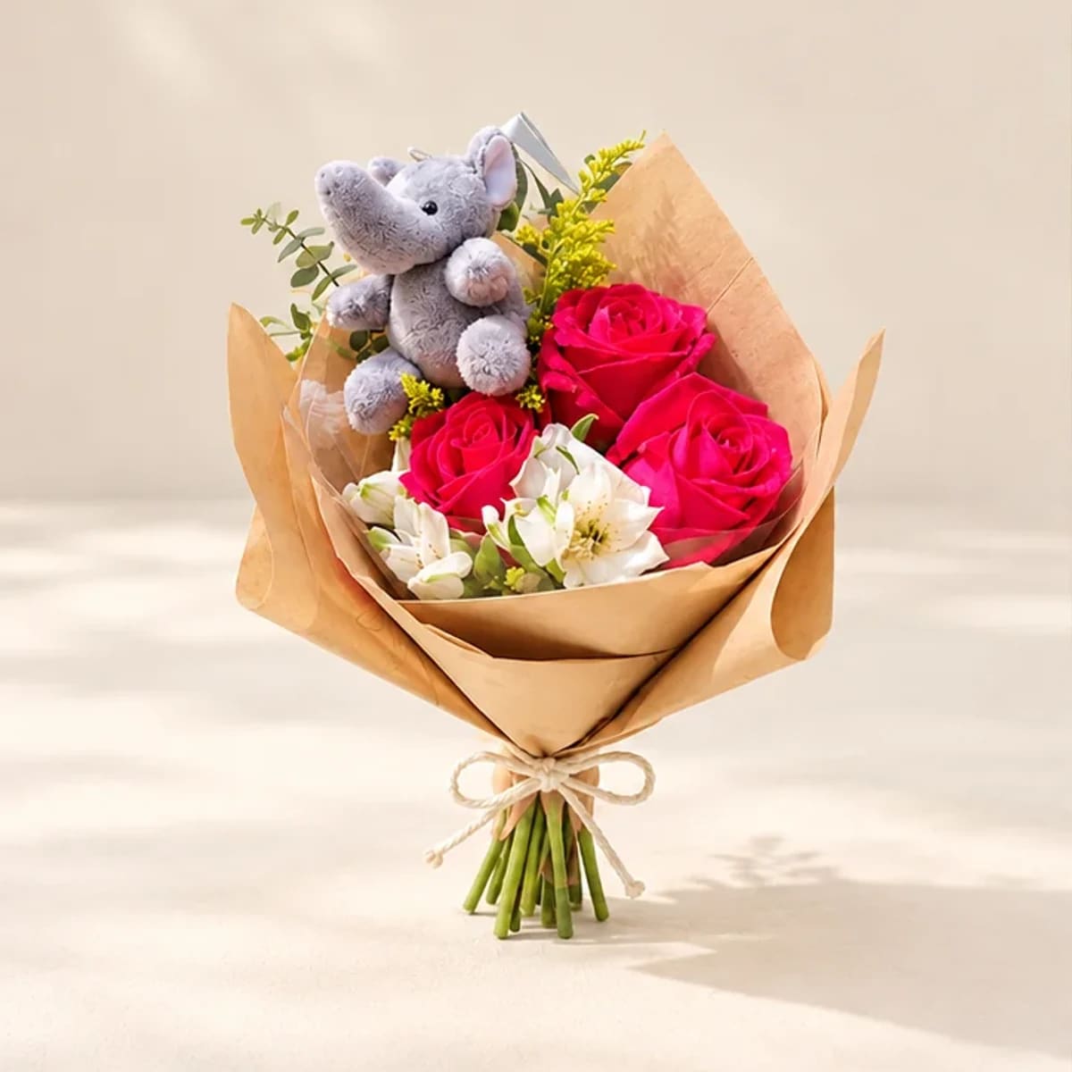 Buquê de 3 Rosas com Ursinho
