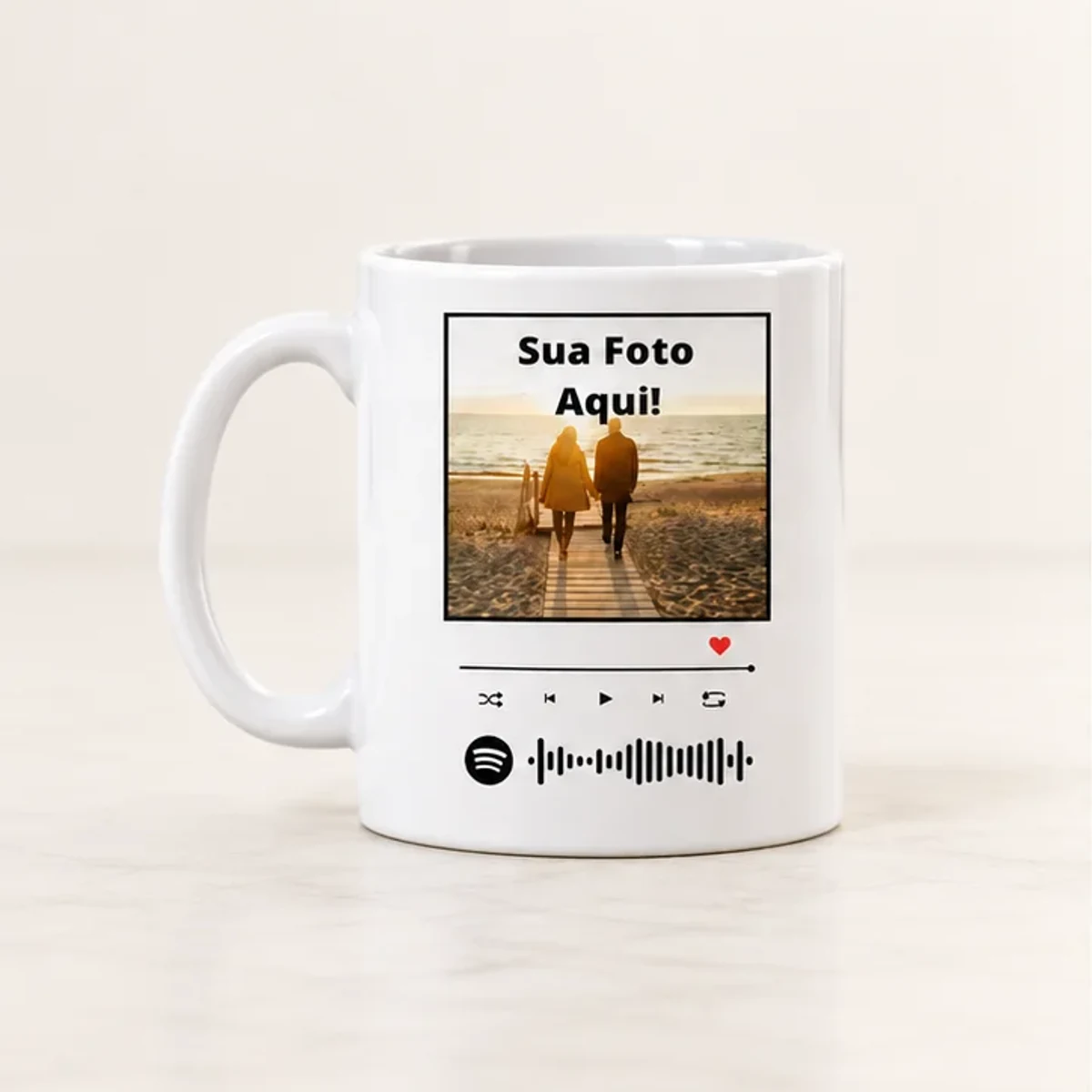 Caneca interativa com foto e música do Spotify